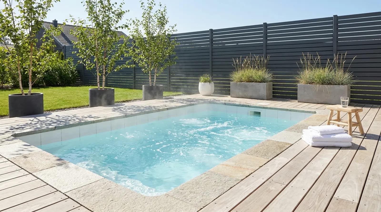Gebruikte spa op houten terras — aanbod van SpaMaat